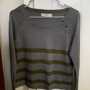 Loft lightweight sweater, grey with green stripes,size small. Smoke and pet free
